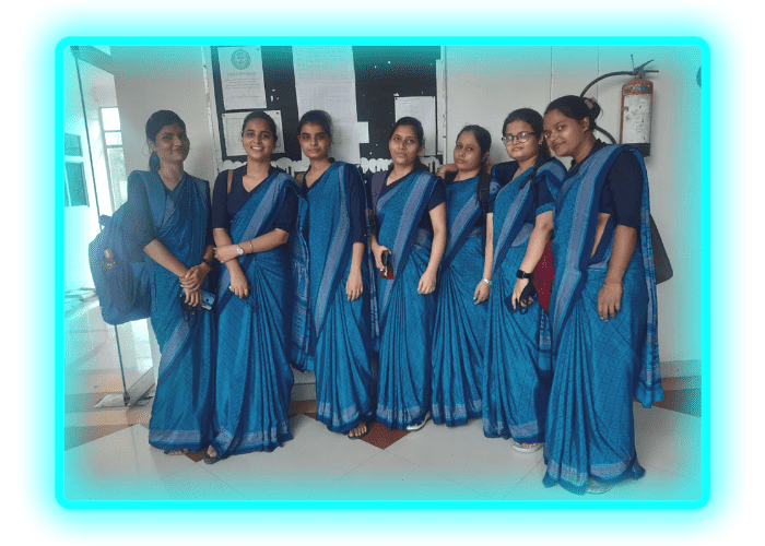 Girl Students of ITM college wearing blue saree as dress code